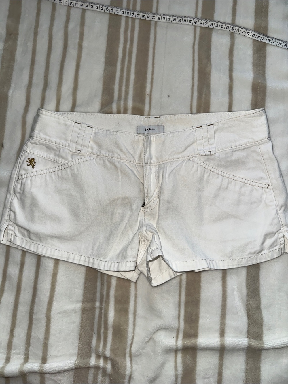 Express Cream Women's Denim Short Shorts with Gold Accent